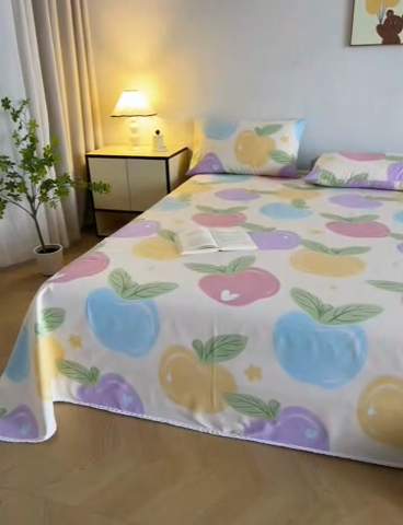 91家纺网 家纺一手货源 找家纺 金泰莱 2025新款五幅段床单 苹果乐园