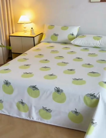 91家纺网 家纺一手货源 找家纺 首爱 2025新款五幅段床单 绿柿子