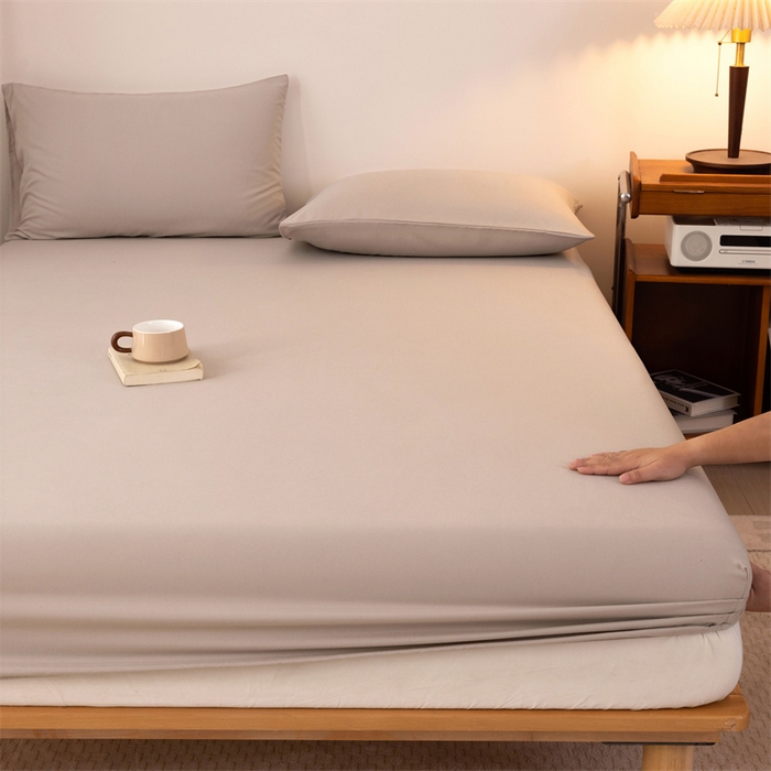 91家纺网 家纺一手货源 找家纺 优迈 2025新款水洗棉亲肤磨毛纯色单品系列单床笠单枕套三件套 卡其