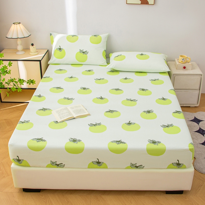 91家纺网 家纺一手货源 找家纺 棉乐町 2025新款五幅段床笠绿柿子