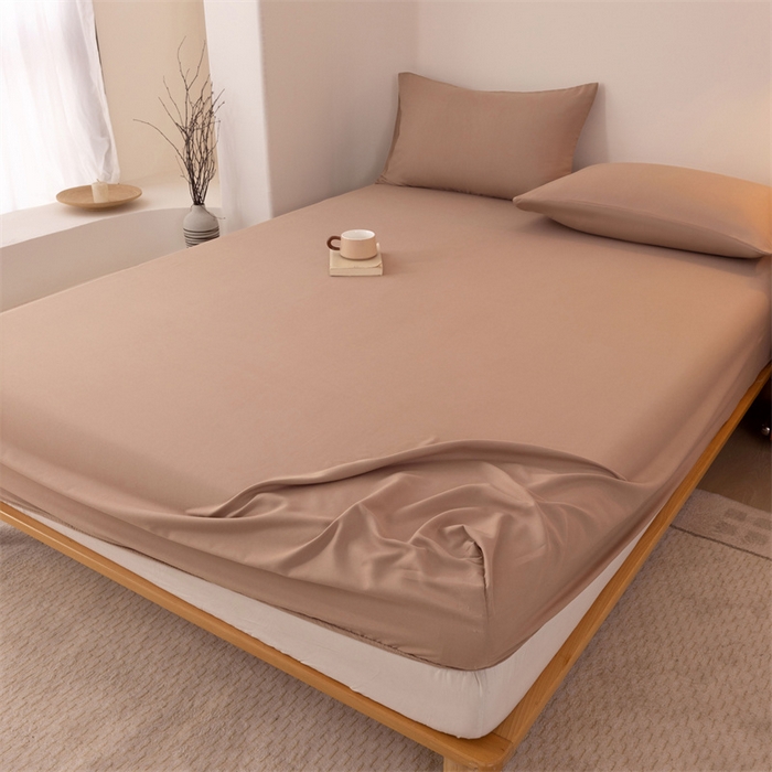 91家纺网 家纺一手货源 找家纺 优迈 2025新款水洗棉亲肤磨毛纯色单品系列单床笠单枕套三件套 咖色