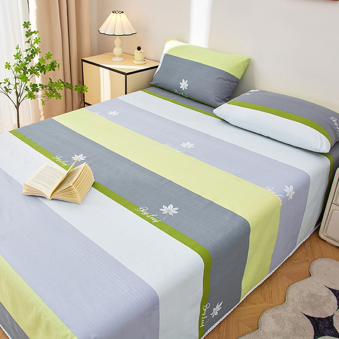 91家纺网 家纺一手货源 找家纺 金泰莱 2025新款五幅段床单 枫叶绿条