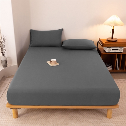 优迈 2025新款水洗棉亲肤磨毛纯色单品系列单床笠单枕套三件套 深灰