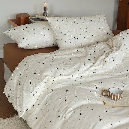 2025春夏新品母婴A类全棉纯棉针织棉软糯糯清新小碎花床单款四件套 满天星米白