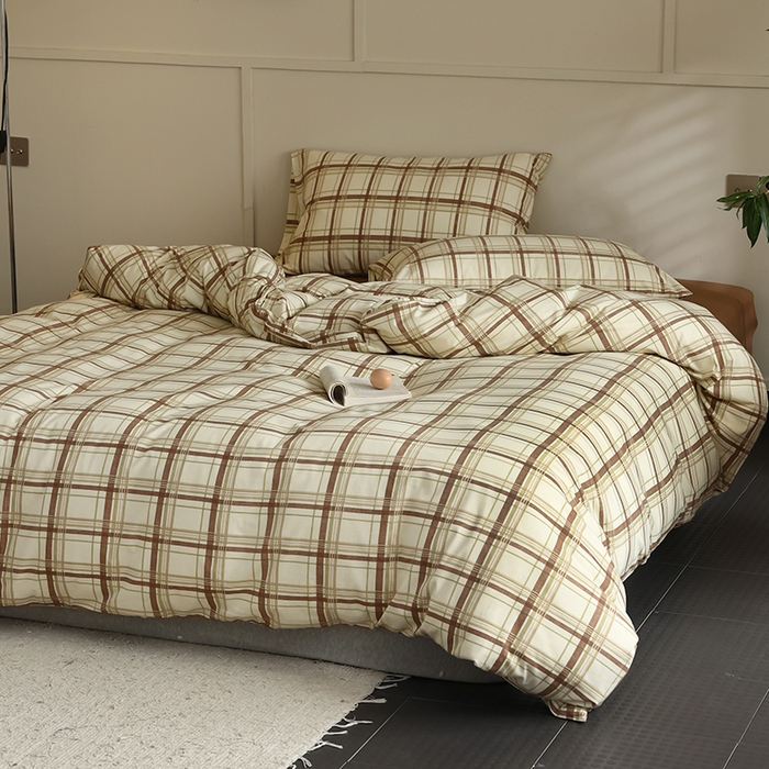 91家纺网 家纺一手货源 找家纺 2025春夏新品母婴A类全棉纯棉针织棉软糯糯清新小碎花床单款四件套 格纹