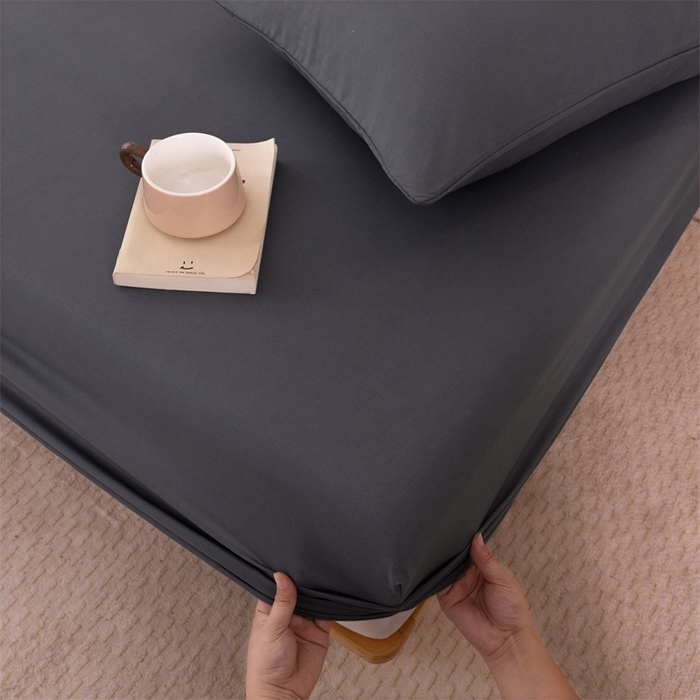 91家纺网 家纺一手货源 找家纺 优迈 2025新款水洗棉亲肤磨毛纯色单品系列单床笠单枕套三件套 蓝灰