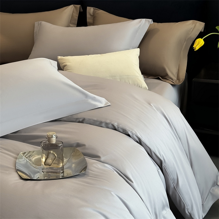 91家纺网 家纺一手货源 找家纺 朵希曼 2025新款纯色贡缎长绒棉系列四件套 典雅灰