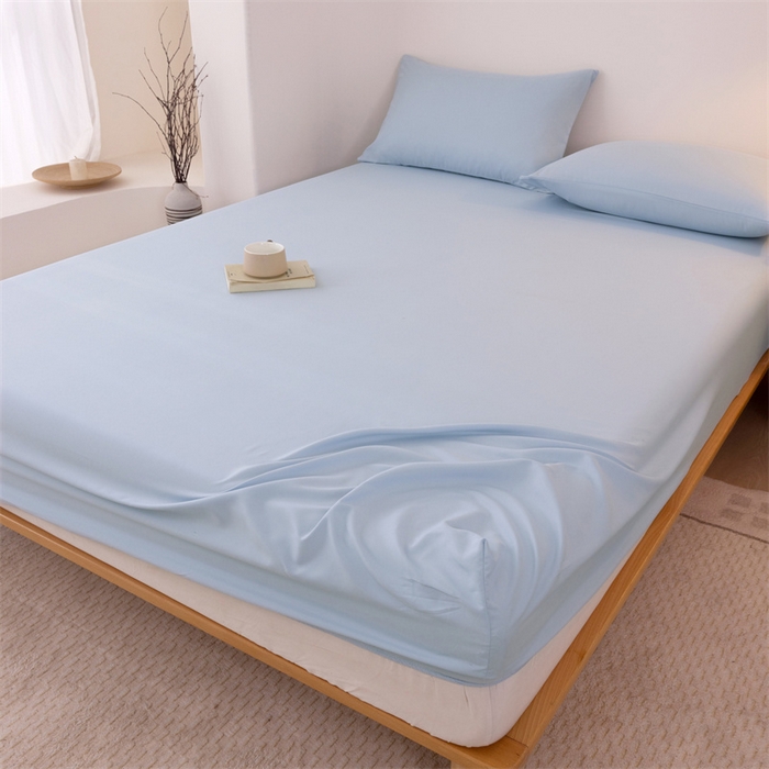 91家纺网 家纺一手货源 找家纺 优迈 2025新款水洗棉亲肤磨毛纯色单品系列单床笠单枕套三件套 浅蓝