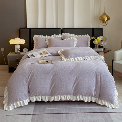 91家纺网 家纺一手货源 找家纺 （总）焱博家纺 2025新款全消光雕花牛奶绒韩版四件套