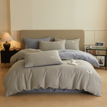 91家纺网 家纺一手货源 找家纺 悦织湾家纺 2025春秋新款纯色全棉纯棉磨毛四件套床单枕套被套三四件套 邦尼-灰