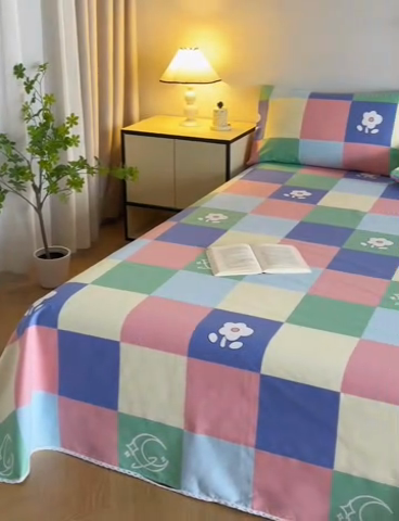 91家纺网 家纺一手货源 找家纺 首爱 2025新款五幅段床单 彩格