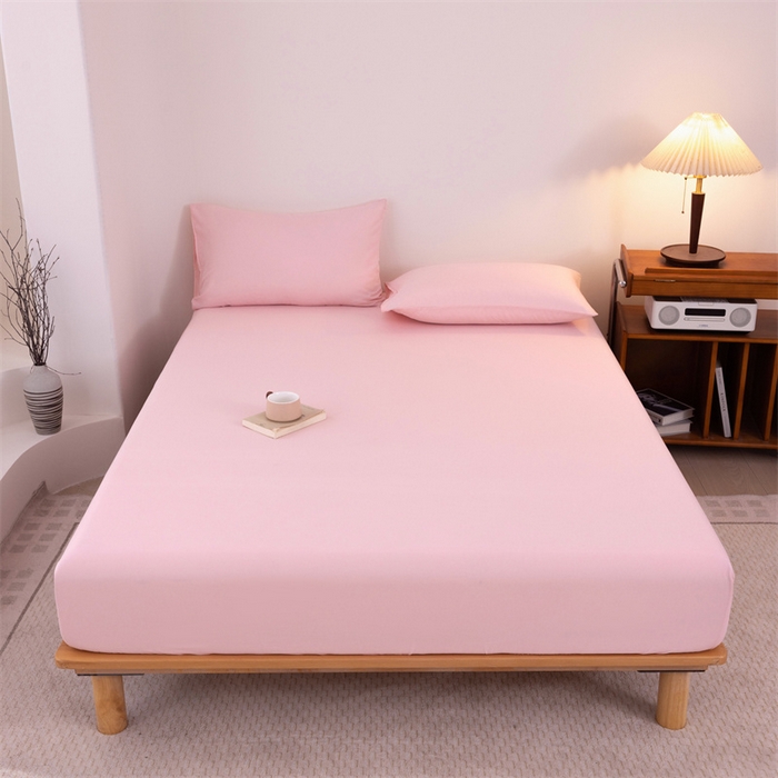 91家纺网 家纺一手货源 找家纺 优迈 2025新款水洗棉亲肤磨毛纯色单品系列单床笠单枕套三件套 粉色