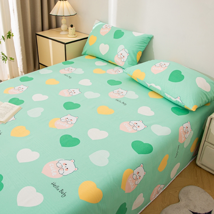 91家纺网 家纺一手货源 找家纺 首爱 2025新款五幅段床单 兔兔心情