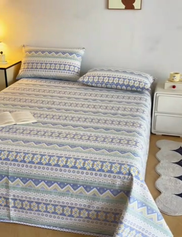 91家纺网 家纺一手货源 找家纺 棉乐町 2025新款五幅段床单 民族风