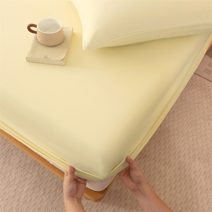 91家纺网 家纺一手货源 找家纺 优迈 2025新款水洗棉亲肤磨毛纯色单品系列单床笠单枕套三件套 芝士