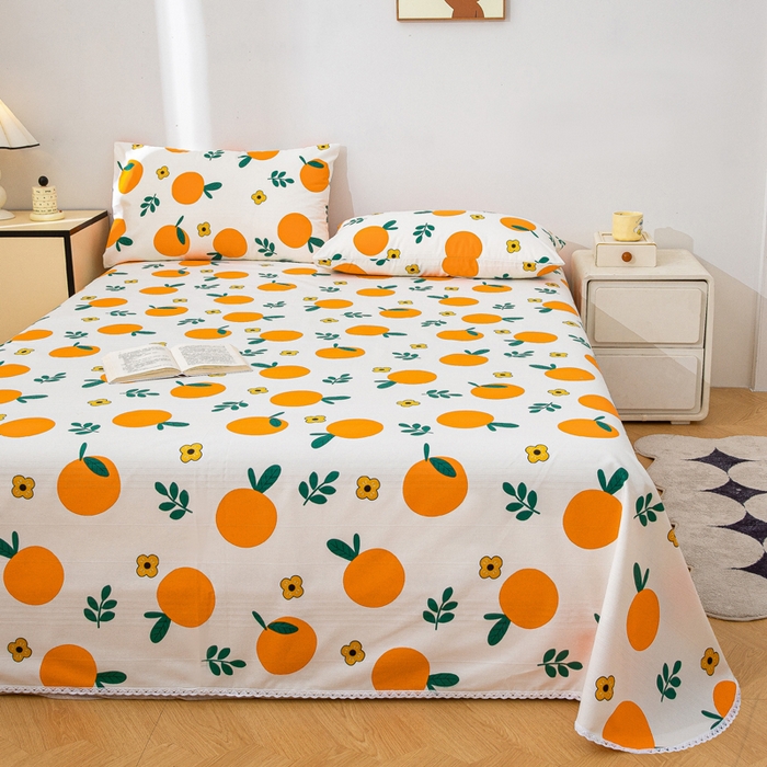 91家纺网 家纺一手货源 找家纺 首爱 2025新款五幅段床单 橘子红了