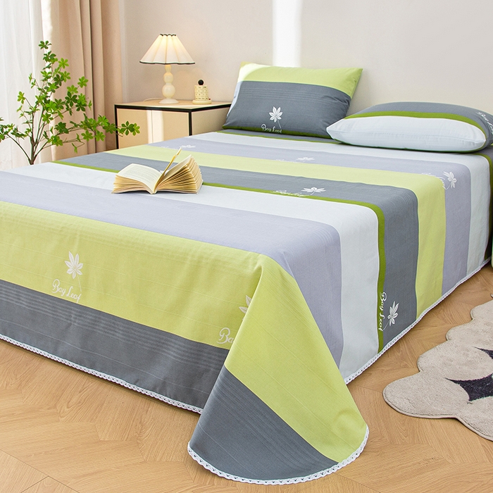 91家纺网 家纺一手货源 找家纺 棉乐町 2025新款五幅段床单 枫叶绿条