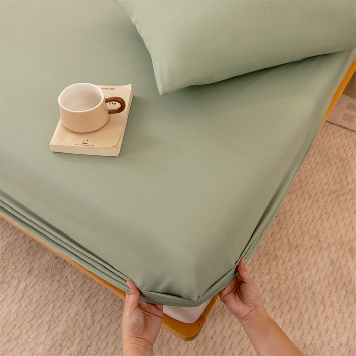 91家纺网 家纺一手货源 找家纺 优迈 2025新款水洗棉亲肤磨毛纯色单品系列单床笠单枕套三件套 抹茶