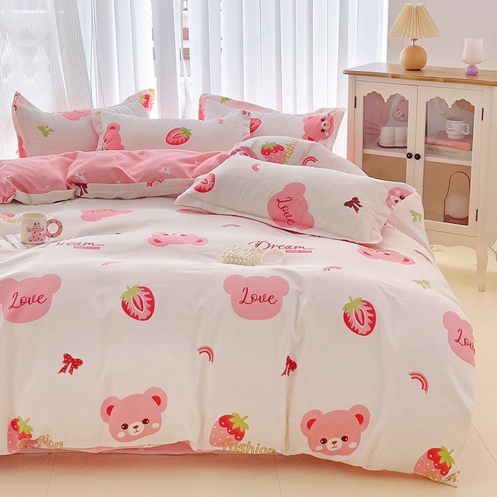 91家纺网 家纺一手货源 找家纺 梦卓家纺 2025新款小清新植物羊绒印花单被套 草莓圣代