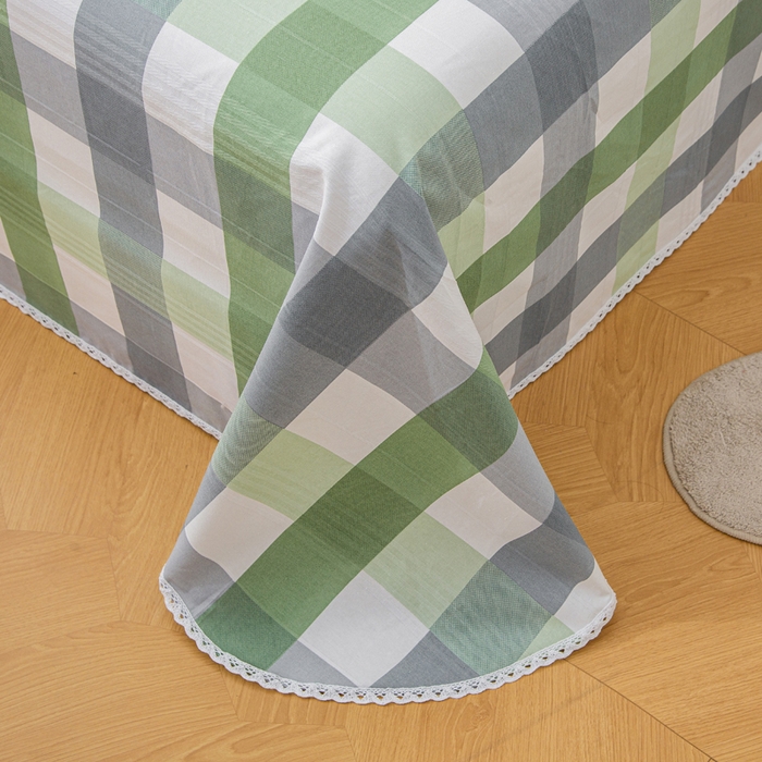 91家纺网 家纺一手货源 找家纺 棉乐町 2025新款五幅段床单 绿白格