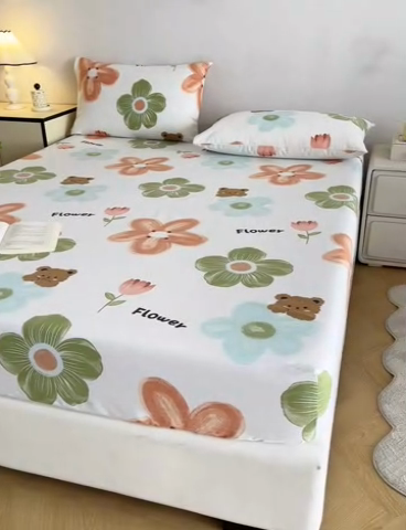 91家纺网 家纺一手货源 找家纺 金泰莱 2025新款五幅段床笠 花朵熊