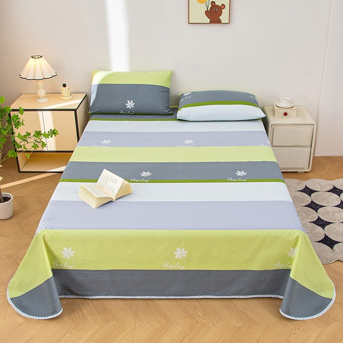 91家纺网 家纺一手货源 找家纺 首爱 2025新款五幅段床单 枫叶绿条