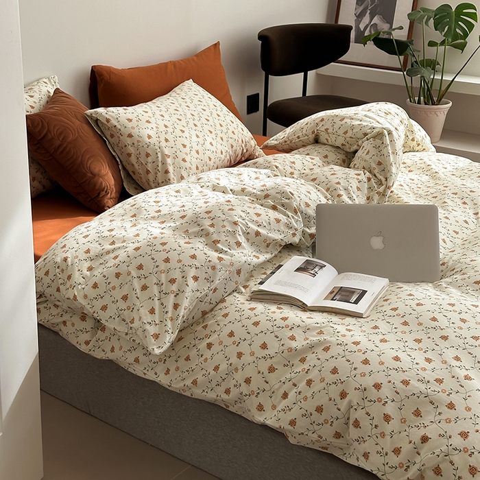 91家纺网 家纺一手货源 找家纺 2025春夏新品母婴A类全棉纯棉针织棉软糯糯清新小碎花床单款四件套 韩式花