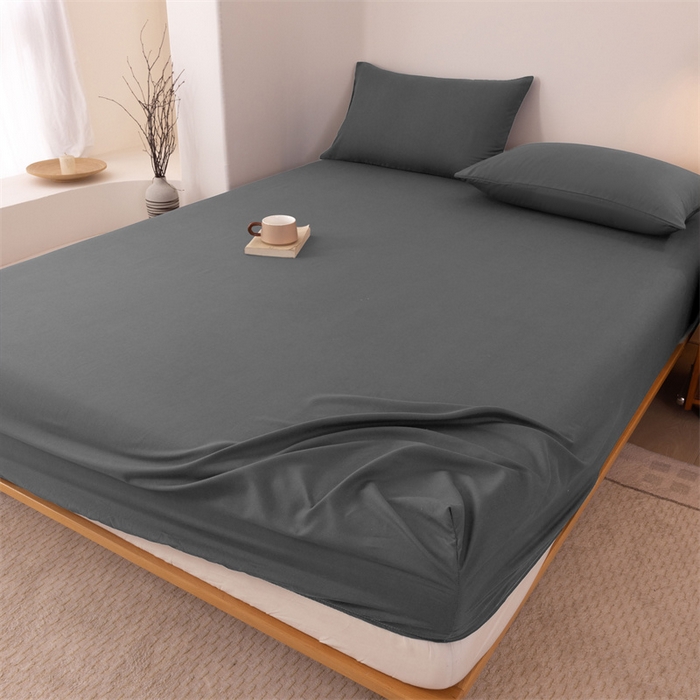 91家纺网 家纺一手货源 找家纺 优迈 2025新款水洗棉亲肤磨毛纯色单品系列单床笠单枕套三件套 深灰