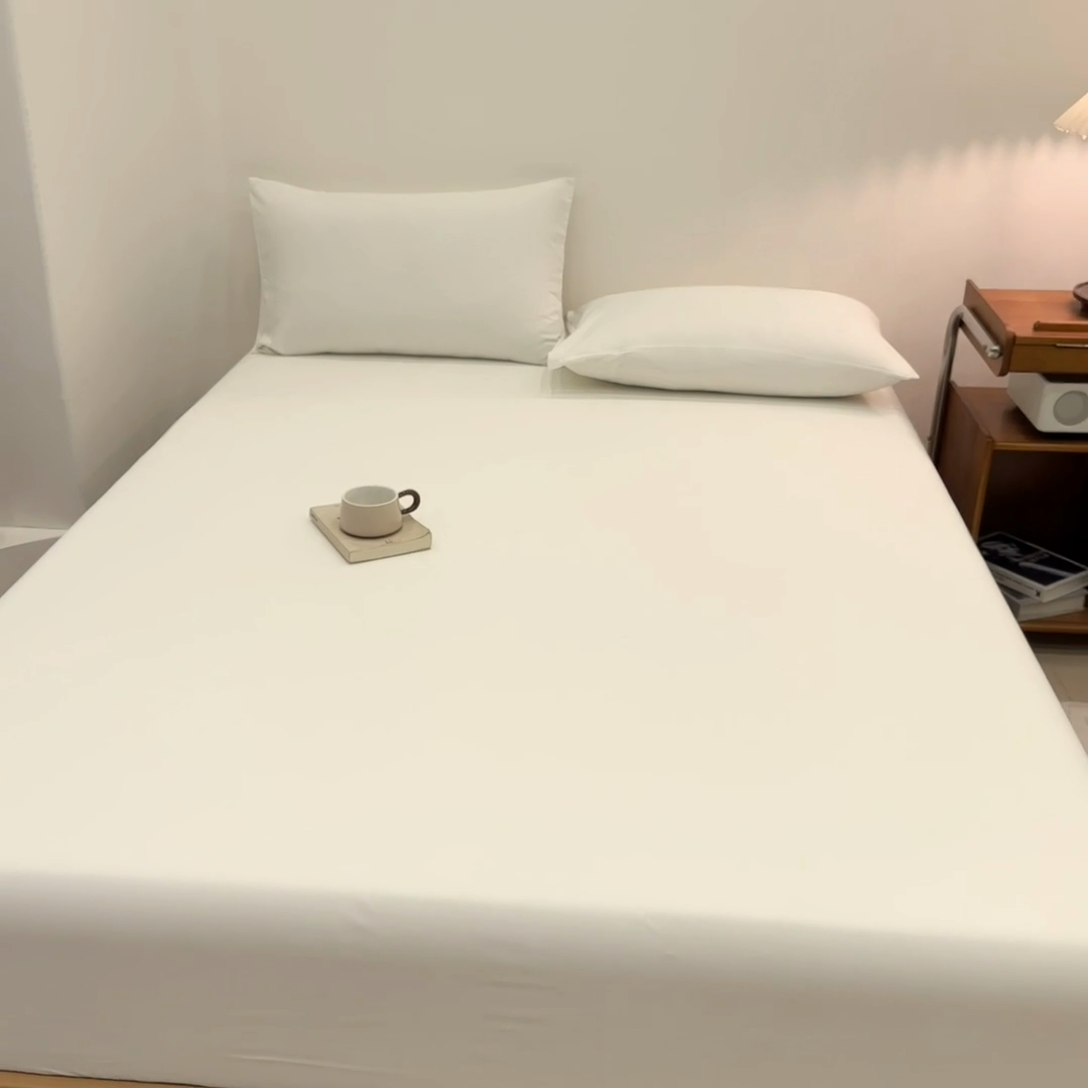 91家纺网 家纺一手货源 找家纺 优迈 2025新款水洗棉亲肤磨毛纯色单品系列单床笠单枕套三件套 纯白