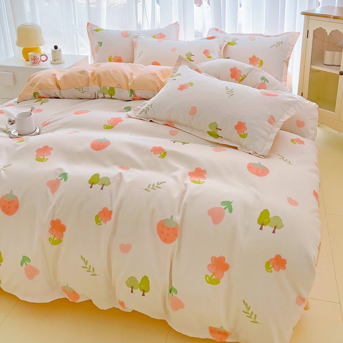 91家纺网 家纺一手货源 找家纺 梦卓家纺 2025新款小清新植物羊绒印花单被套 草莓圣代