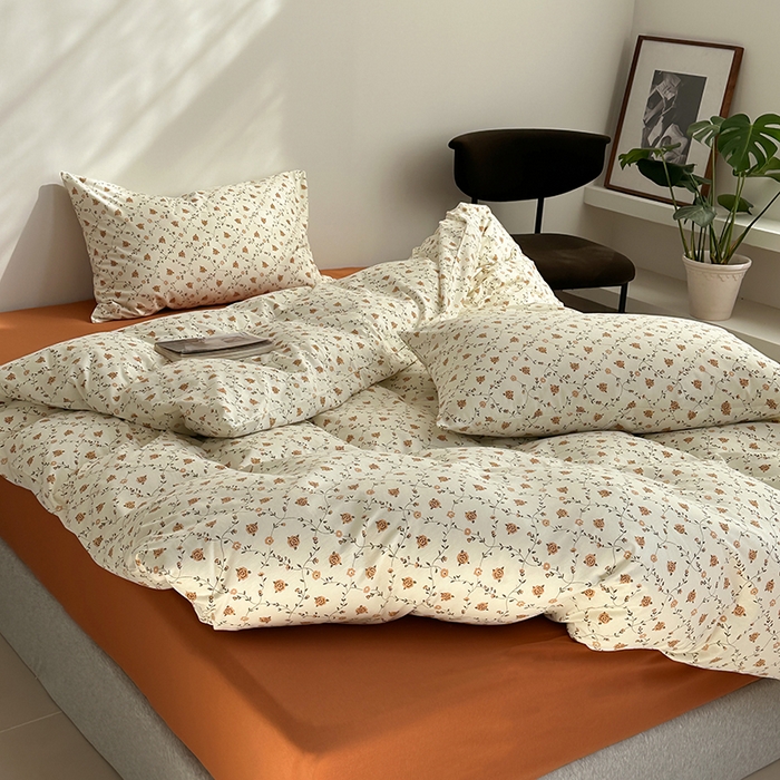 91家纺网 家纺一手货源 找家纺 2025春夏新品母婴A类全棉纯棉针织棉软糯糯清新小碎花床单款四件套 韩式花