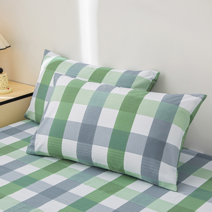 91家纺网 家纺一手货源 找家纺 棉乐町 2025新款五幅段床笠绿白格