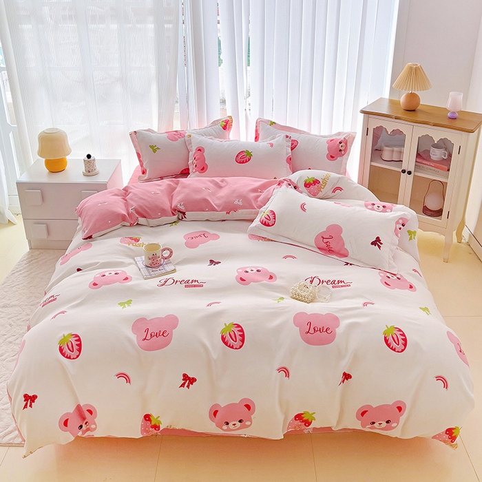 91家纺网 家纺一手货源 找家纺 梦卓家纺 2025新款小清新植物羊绒印花单被套 草莓圣代