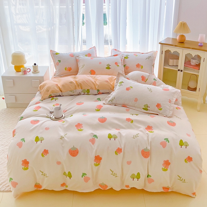 91家纺网 家纺一手货源 找家纺 梦卓家纺 2025新款小清新植物羊绒印花单被套 草莓圣代