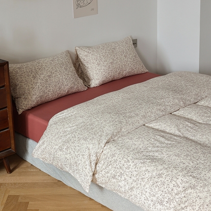 2025春夏新品母婴A类全棉纯棉针织棉软糯糯清新小碎花床单款四件套 摩卡棕