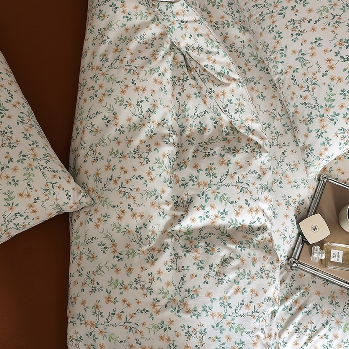 91家纺网 家纺一手货源 找家纺 2025春夏新品母婴A类全棉纯棉针织棉软糯糯清新小碎花床单款四件套 清风