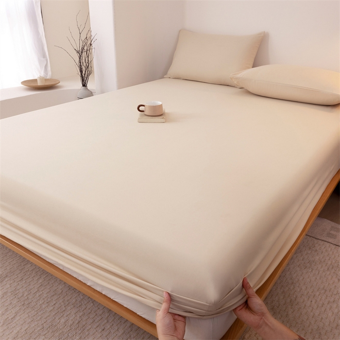 91家纺网 家纺一手货源 找家纺 优迈 2025新款水洗棉亲肤磨毛纯色单品系列单床笠单枕套三件套 奶茶