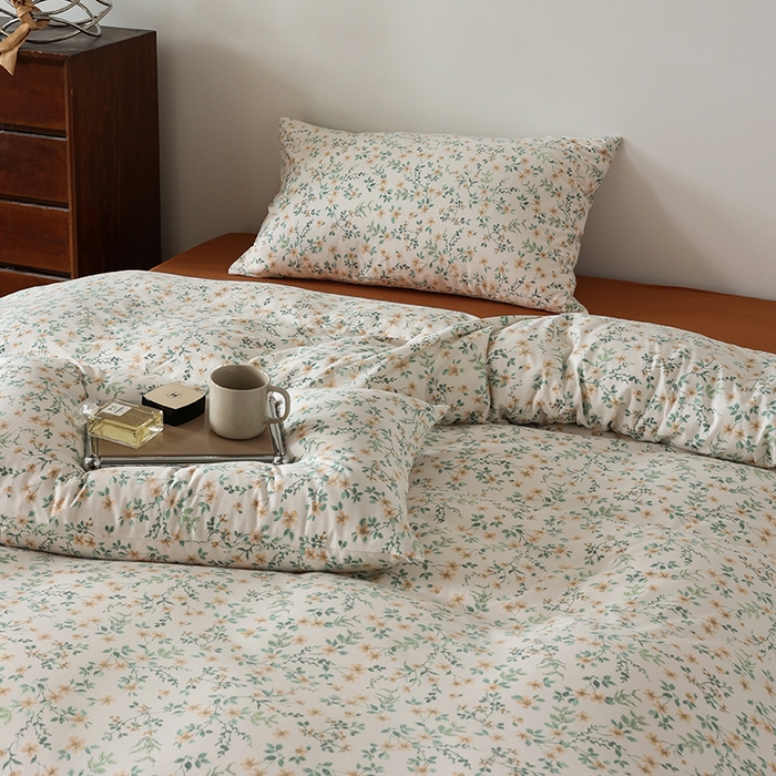 91家纺网 家纺一手货源 找家纺 2025春夏新品母婴A类全棉纯棉针织棉软糯糯清新小碎花床单款四件套 清风