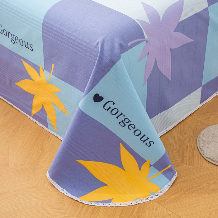 91家纺网 家纺一手货源 找家纺 首爱 2025新款五幅段床单 枫叶蓝格