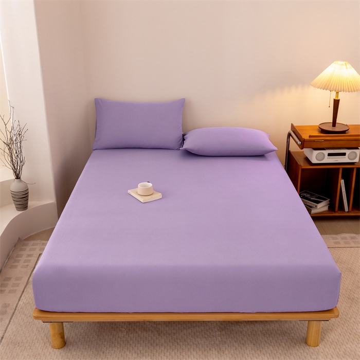 91家纺网 家纺一手货源 找家纺 优迈 2025新款水洗棉亲肤磨毛纯色单品系列单床笠单枕套三件套 深紫