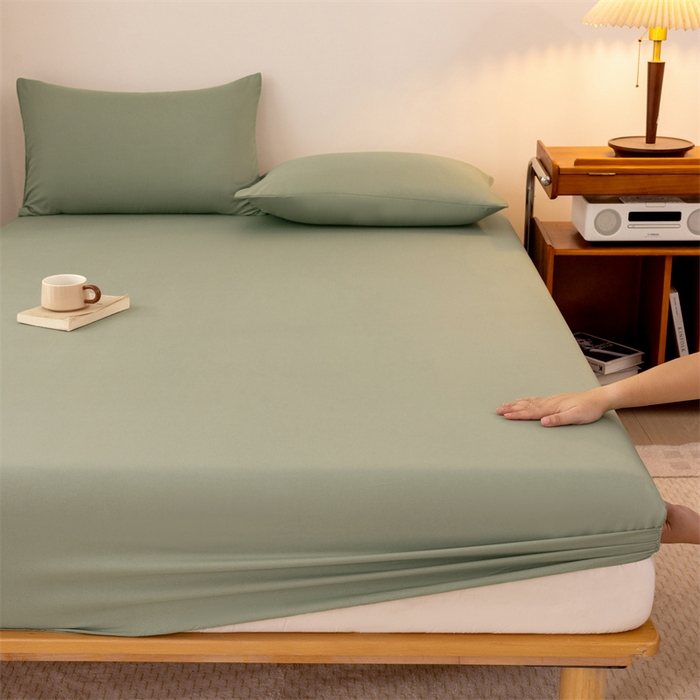 91家纺网 家纺一手货源 找家纺 优迈 2025新款水洗棉亲肤磨毛纯色单品系列单床笠单枕套三件套 抹茶