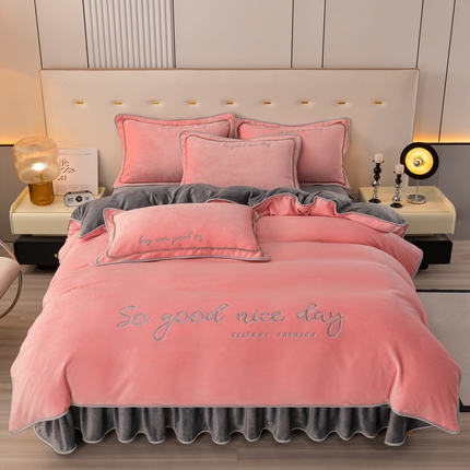 91家纺网 家纺一手货源 找家纺 （总）（买家秀爆款不断货）A类母婴级牛奶绒刺绣四件套珊瑚绒四件套雪花绒四件套刺绣牛奶绒被套四件套床裙四件套