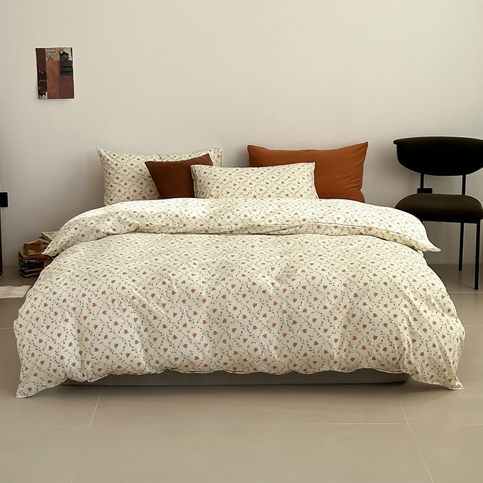 91家纺网 家纺一手货源 找家纺 2025春夏新品母婴A类全棉纯棉针织棉软糯糯清新小碎花床单款四件套 韩式花