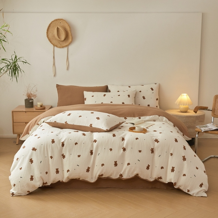 91家纺网 家纺一手货源 找家纺 （总）618家纺 2025新款A类母婴级全棉三层纱皱皱纱纯棉四件套