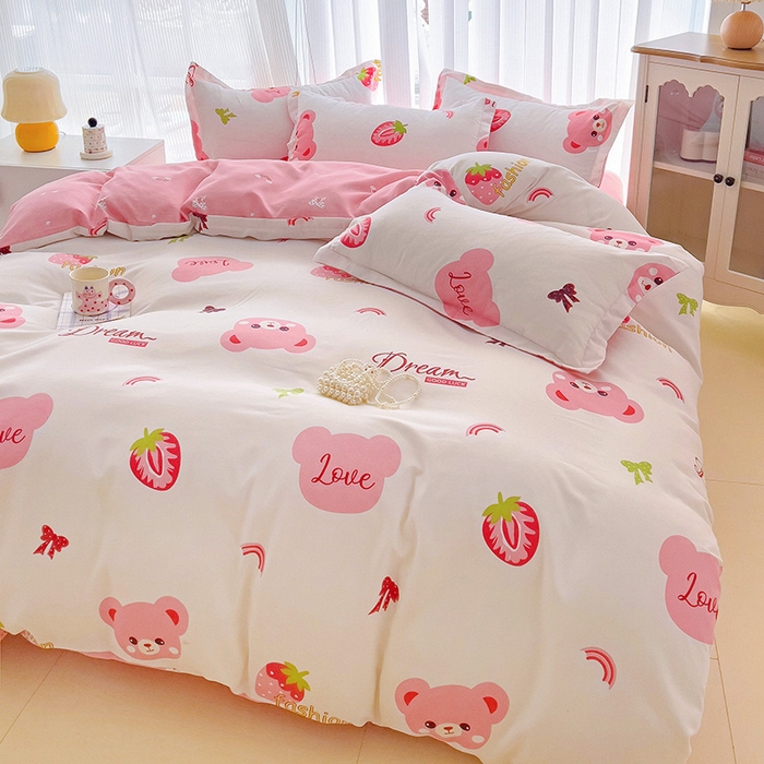 91家纺网 家纺一手货源 找家纺 梦卓家纺 2025新款小清新植物羊绒印花单被套 草莓圣代