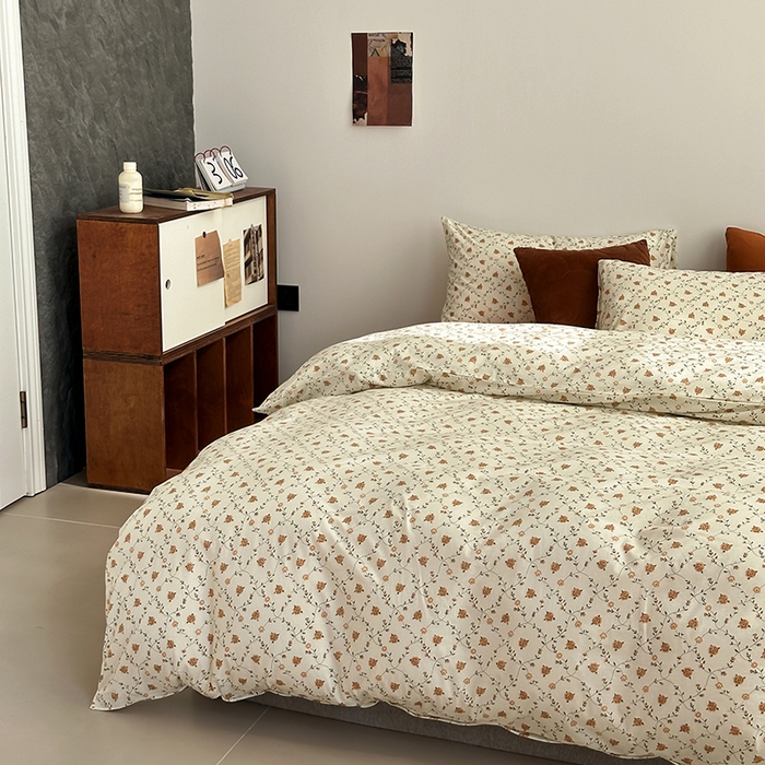 91家纺网 家纺一手货源 找家纺 2025春夏新品母婴A类全棉纯棉针织棉软糯糯清新小碎花床单款四件套 韩式花