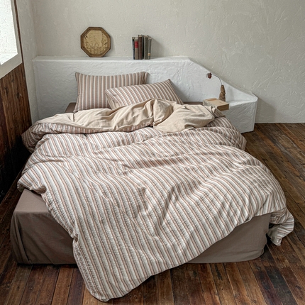 （总）例外Home 2025新款垞寂色织提花四件套-咖啡条纹