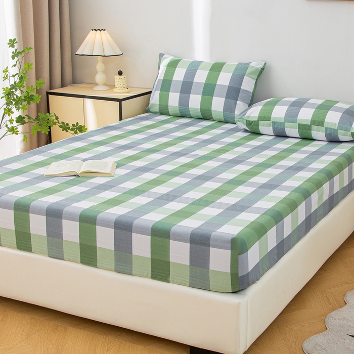 91家纺网 家纺一手货源 找家纺 首爱 2025新款五幅段床笠 绿白格