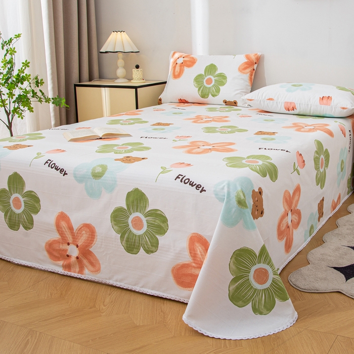 91家纺网 家纺一手货源 找家纺 棉乐町 2025新款五幅段床单 花朵熊