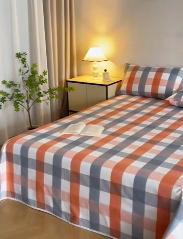 91家纺网 家纺一手货源 找家纺 金泰莱 2025新款五幅段床单 粉白格